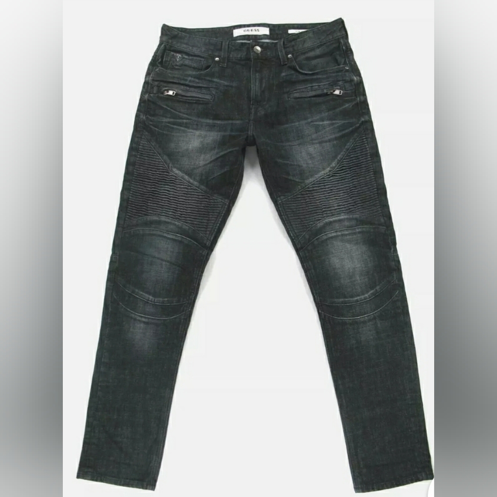 GUESS SLIM TAPERED LEG zipper pockes Biker Men's Jeans size waist 36 inseam 32